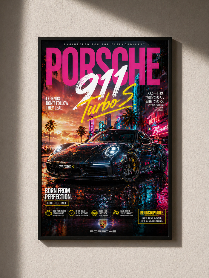 Porsche 911 Turbo S Neon Edition Poster
